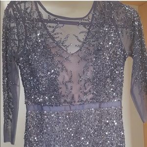 Adrianna Papell gunmetal beaded full-length gown (retired style), size 2.